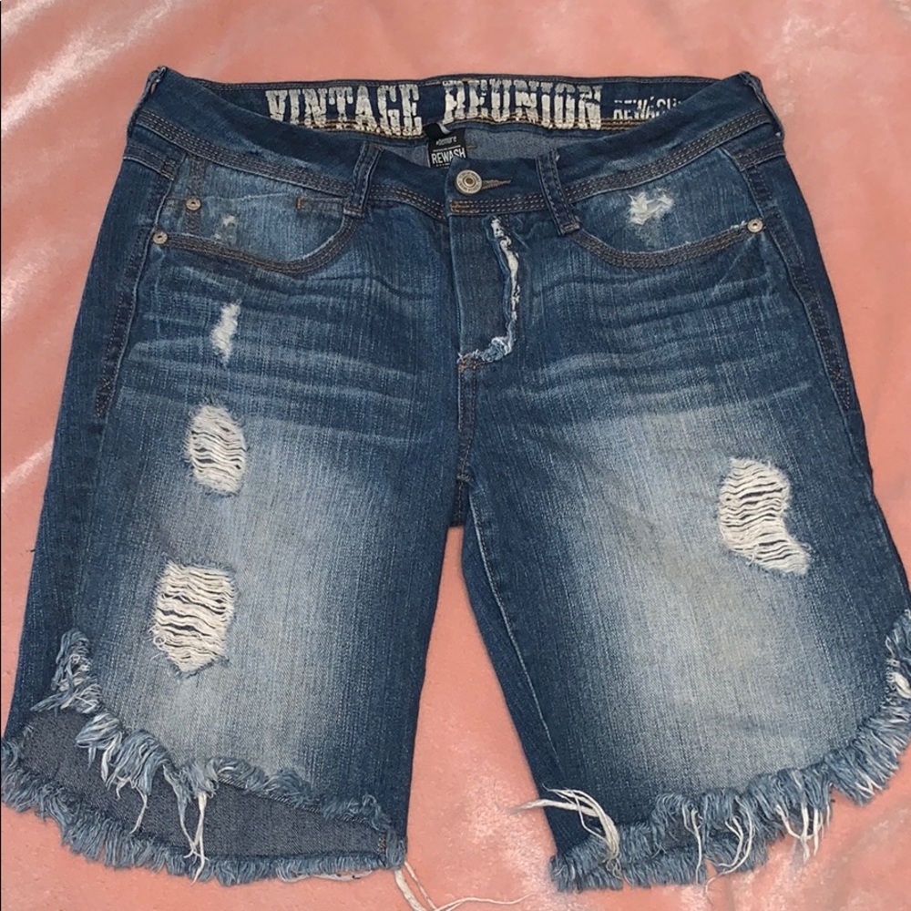 Lowrise distressed denim shorts